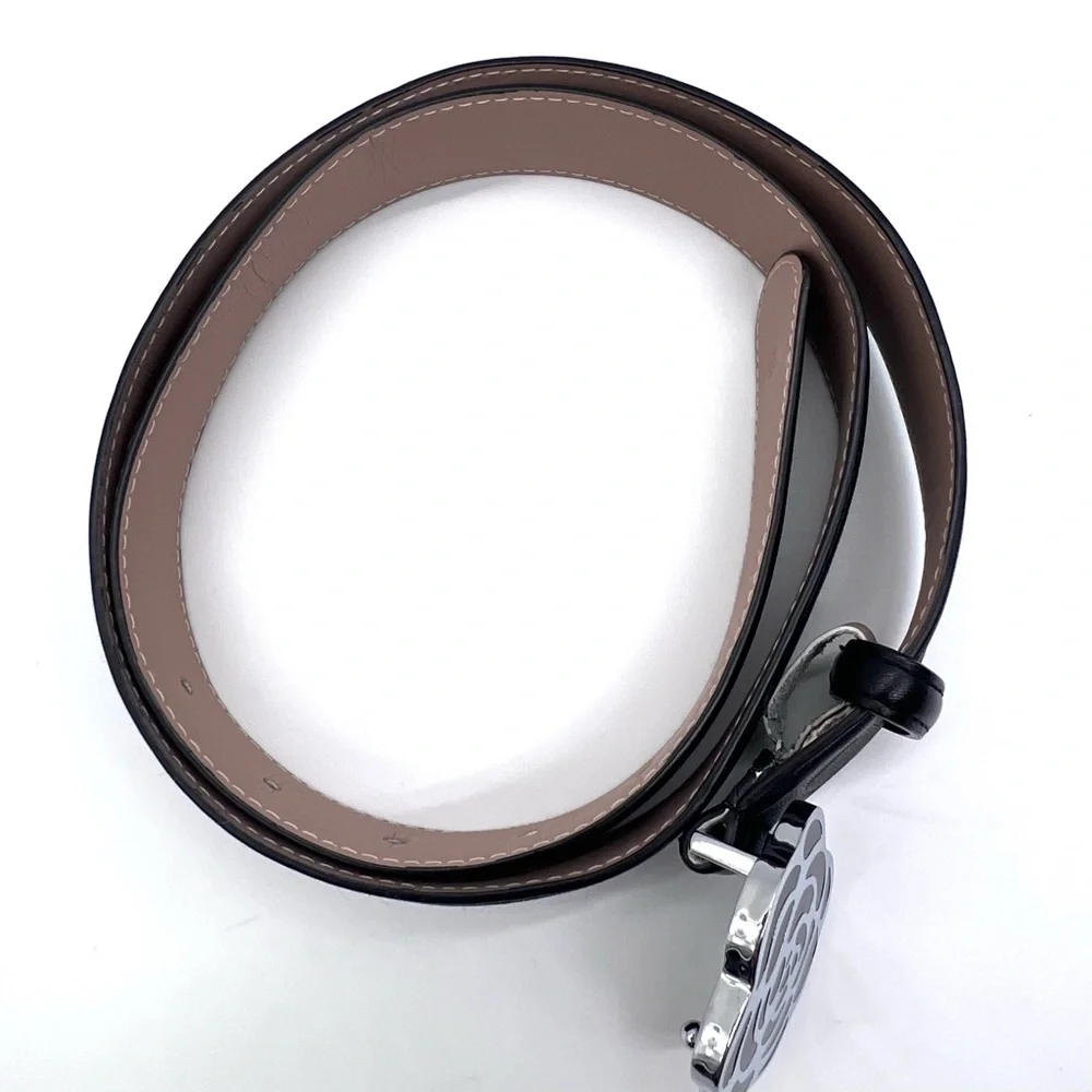 Coach Black & Blush Reversible Leather Belt with Floral Buckle- 40” - Picture 13 of 16